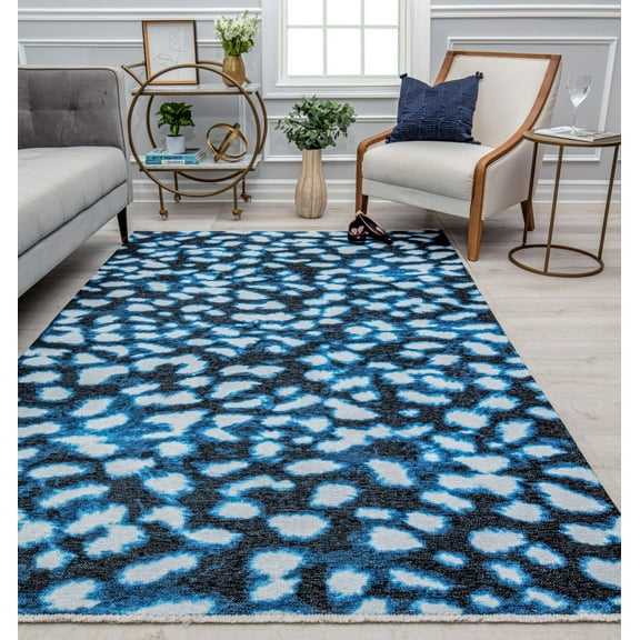 Isaac Mizrahi Serafina EO35A Soft Spot Geometric Contemporary Blue Area Rug, 2'7" x 8'