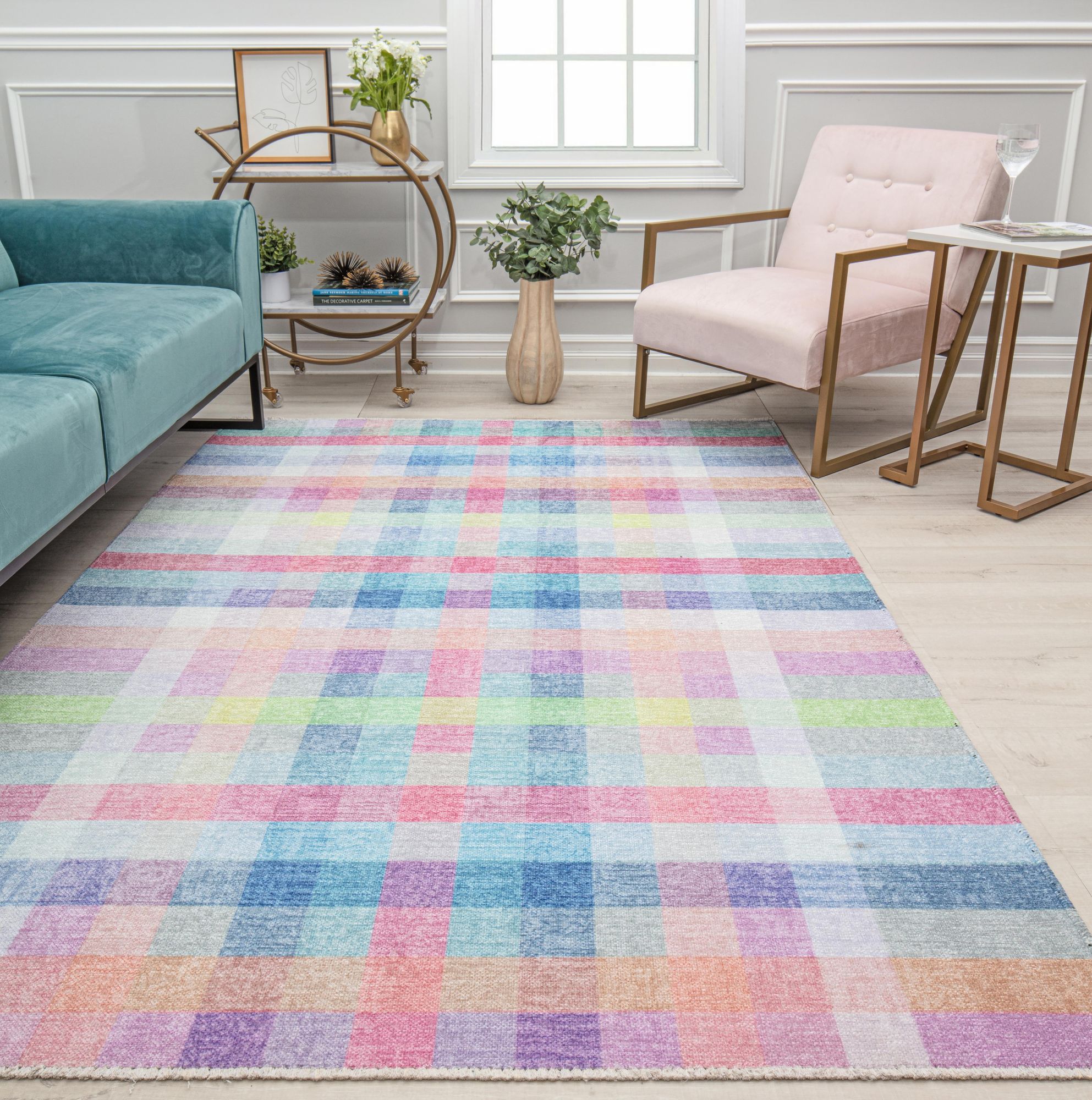 Talk It Out Rug Isaac Mizrahi Serafina EO45A Sweet Talk Plaid Contemporary Pink Area ...
