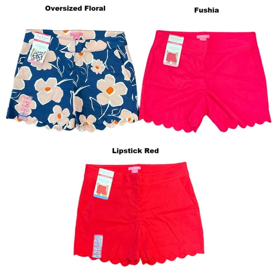 Isaac Mizrahi Women's Stretch 5" Inseam Scalloped Hem Tailored Shorts (Fushia, 16)