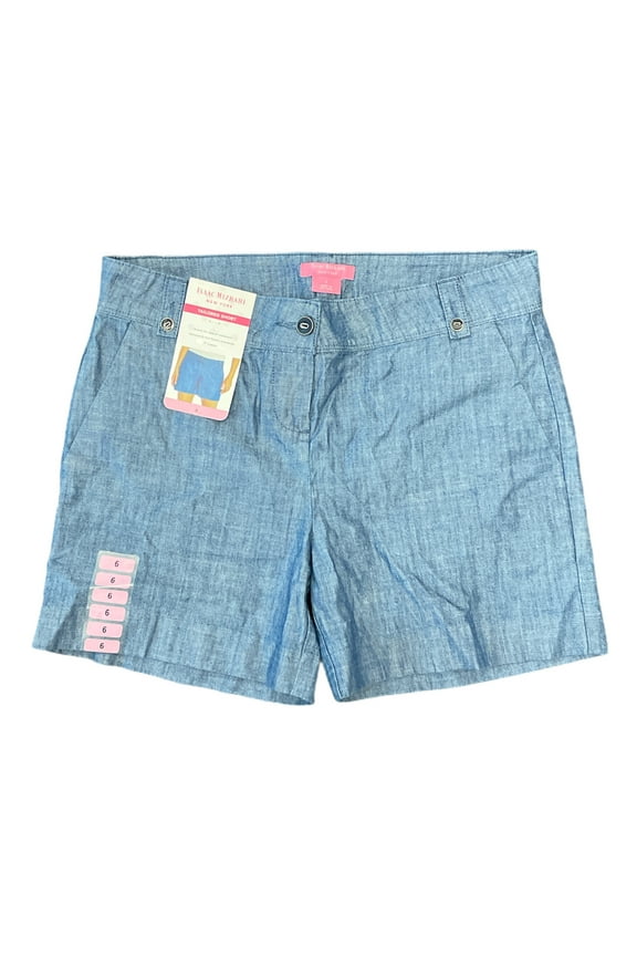 Women's Stretch 5" Inseam Tailored Cotton Trouser Short (Indigo Chambray, 4)