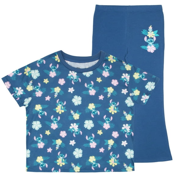 Disney Lilo & Stitch Girls 2-Piece Set - Stitch and Scrump Graphic Print T-Shirt and Flared Leggings Outfit for Kids (Sizes 7-14)