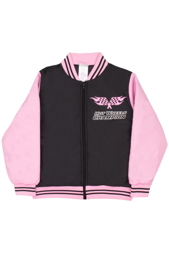Girls Bomber Jacket with Race Car Graphic Design Zip Up Varsity Jacket for Big Kids and Teens (Sizes 7-16)