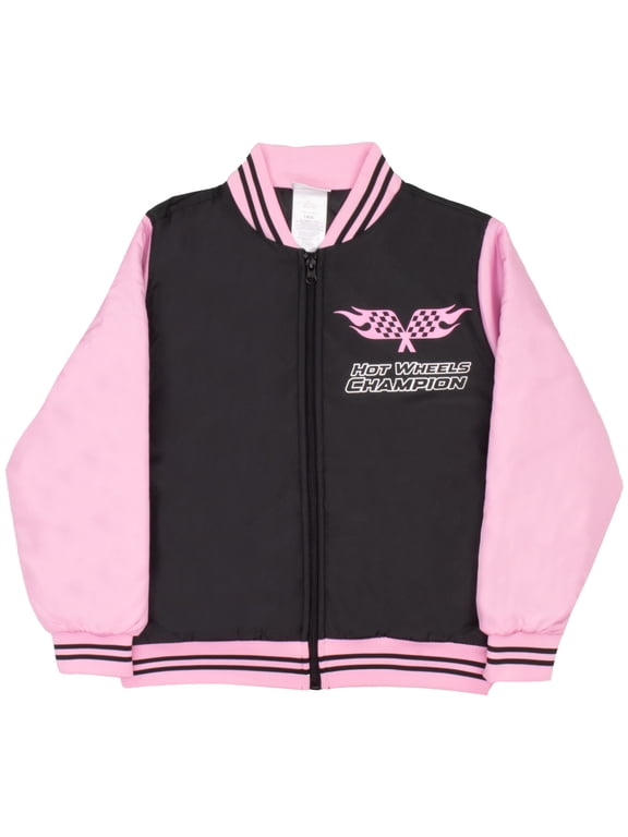 Girls Bomber Jacket with Race Car Graphic Design Zip Up Varsity Jacket for Big Kids and Teens (Sizes 7-16)