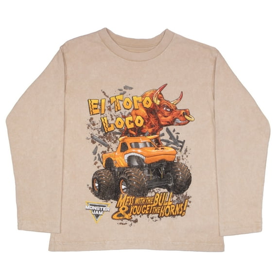 Monster Jam El Toro Loco Graphic Long Sleeve Crewneck T-Shirt (Little Boys & Big Boys), Sizes 4–16, 1-Pack