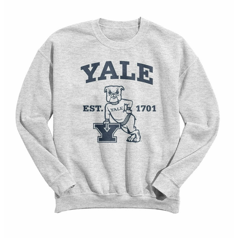 Isaac Morris Limited Yale University Leaning Bulldog Mens and Womens  Crewneck Sweatshirt (Light Grey, S-XXL)