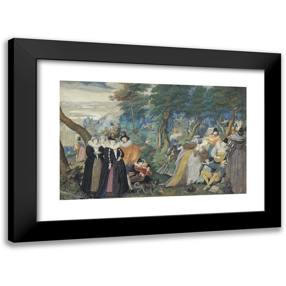 Isaac Oliver 14x11 Black Modern Framed Museum Art Print Titled - A Party in the Open Air. Allegory on Conjugal Love (1590 - 1595)