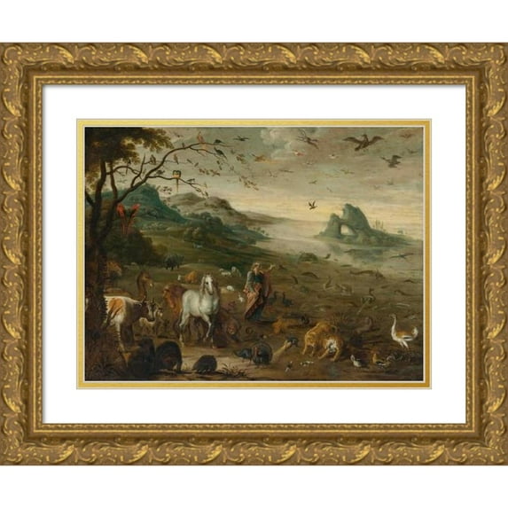 Isaac Van Oosten 24x19 Gold Ornate Framed and Double Matted Museum Art Print Titled - God Creating the Animals of the World