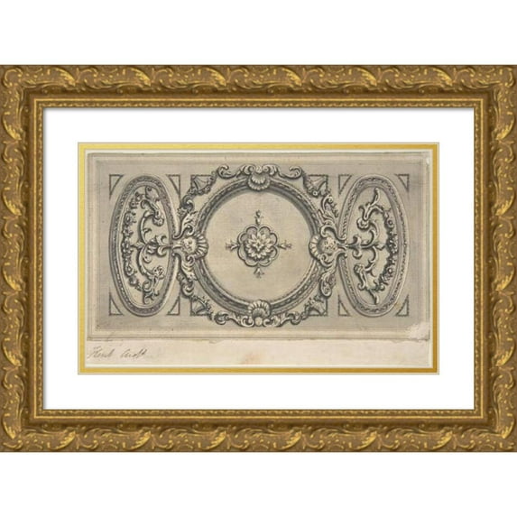 Isaac Ware 14x10 Gold Ornate Wood Frame and Double Matted Museum Art Print Titled - Design for a Staircase Ceiling (ca. 1756)