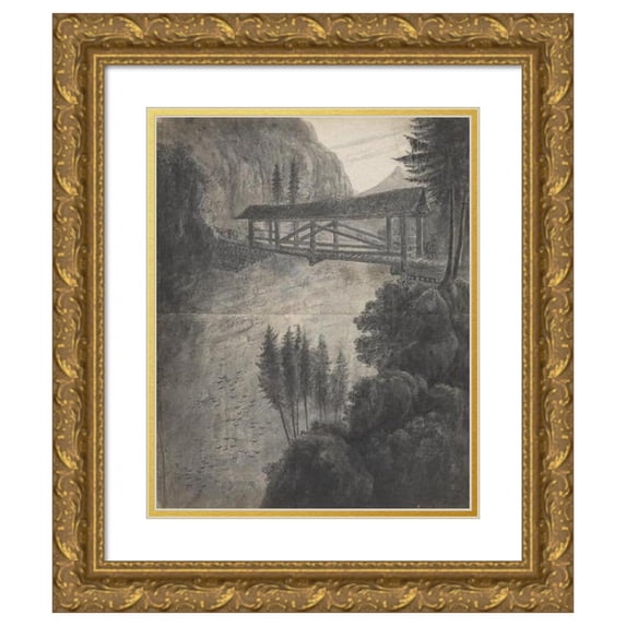 Isaac Weld 12x14 Gold Ornate Wood Frame and Double Matted Museum Art Print Titled - Grisons, Looking to Glarnisch (Switzerland) Mountains (1817)
