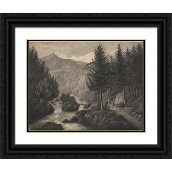 Isaac Weld 14x12 Black Ornate Wood Framed Double Matted Museum Art Print Titled: On the Zwcilutzen - Near Interlaken (ca. 1817)