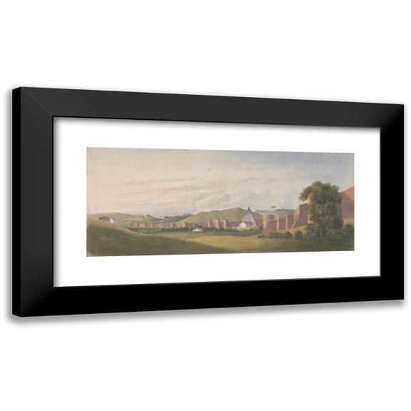 Isaac Weld 14x8 Black Modern Framed Museum Art Print Titled - Walls of Rome; the Aurelian Wall, with the Pyramid of Cestius (1818)