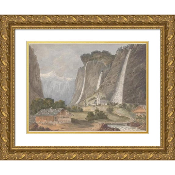 Isaac Weld 18x14 Gold Ornate Wood Frame and Double Matted Museum Art Print Titled - Staubbach, Lauterbrunnen (Switzerland) (1818)