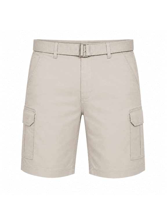 Men’s Cargo Shorts Stretch Lightweight Cotton Twill Multi Pockets Belted Short