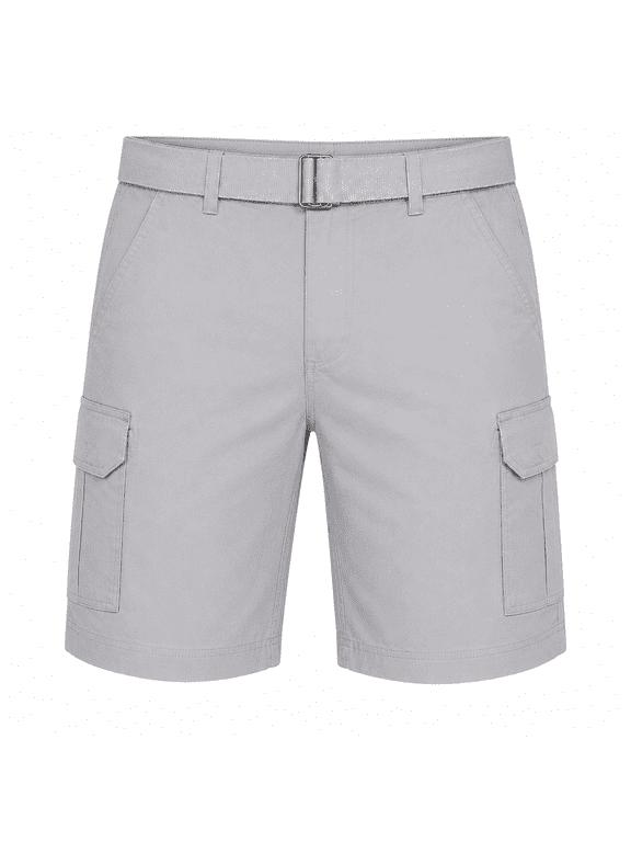 Men’s Cargo Shorts Stretch Lightweight Cotton Twill Multi Pockets Belted Short