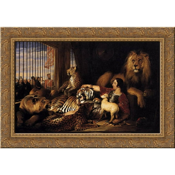Isaac van Amburgh and his Animals 24x18 Gold Ornate Wood Framed Canvas Art by Edwin Henry Landseer