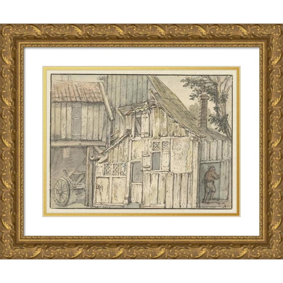 Isaac van Ostade 14x11 Gold Ornate Wood Frame and Double Matted Museum Art Print Titled - Facade of a Farm (1631 - 1649)