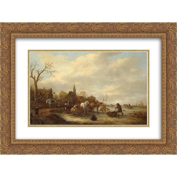 Isaac van Ostade 2x Matted 24x18 Gold Ornate Framed Art Print 'Winter Landscape'