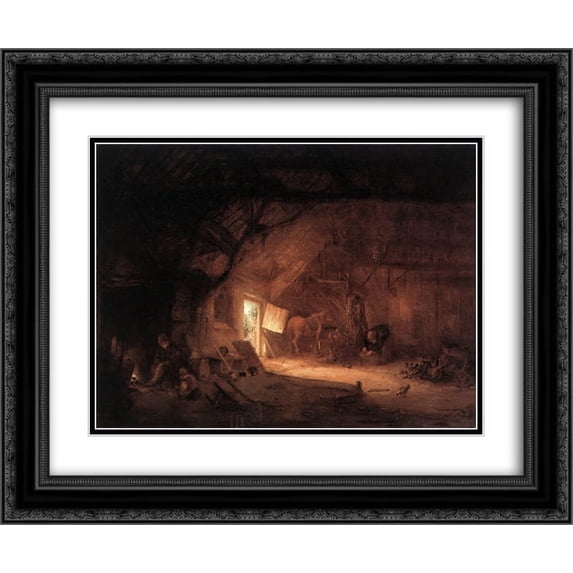 Isaac van Ostade 2x Matted 24x20 Black Ornate Framed Art Print 'Farmhouse Interior'
