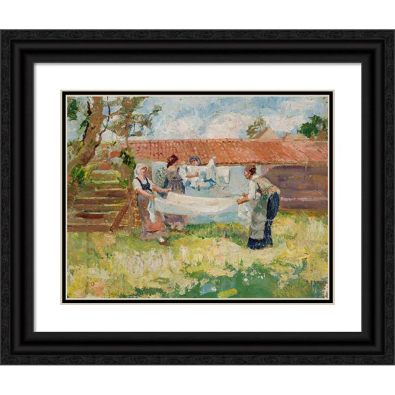 Isaak Izrailevič Brodskij 24x19 Black Ornate Framed Double Matted Museum Art Print Titled: Laundresses (Before 1939)
