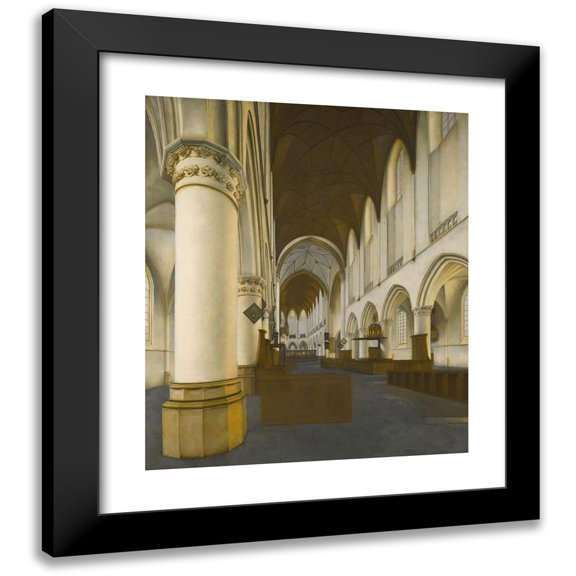 Isaak van Nickelen 12x14 Black Modern Framed Museum Art Print Titled - Interior of St Bavo's, Haarlem (1696)