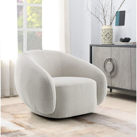 Isabel Beige Boucle Swivel Chair - 40" Wide Cozy Accent Chair for Living Room, Bedroom. Soft Boucle Fabric, 360° Rotation, High-Density Foam, No Assembly