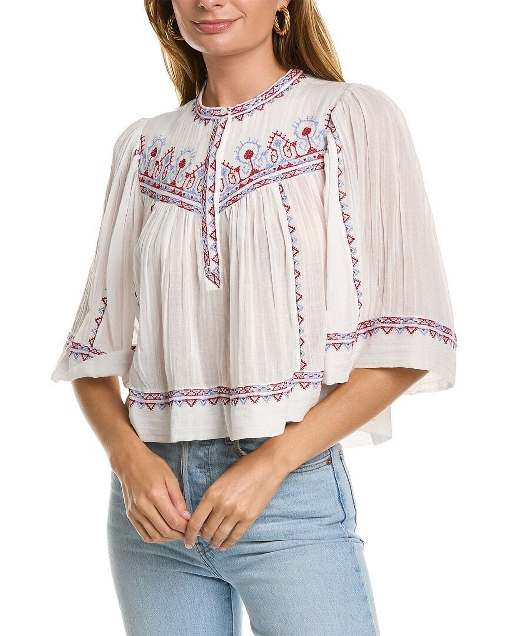 【関税&送料込】Isabel Marant Etoile Embroidered Polyester B Isabel Marant Women Etoile Juline Top, 38, White - Walmart.com