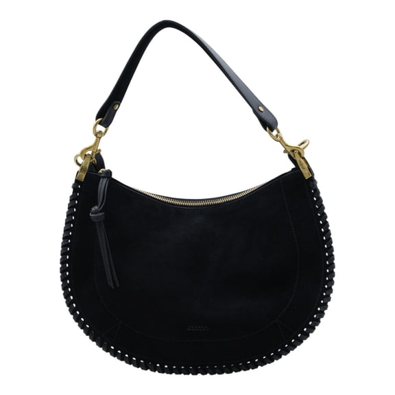 Isabel Marant Women's Crescent-Shaped Black Suede Handbag With Whipstitch Trim Black