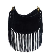 Isabel Marant Womens Soft Leather Shoulder Bag With Fringe Detail Black
