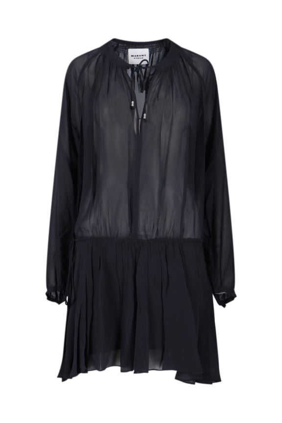 Isabel Marant Étoile Black Semi-Transparent Midi Dress With Drawstring Waist (Women's)