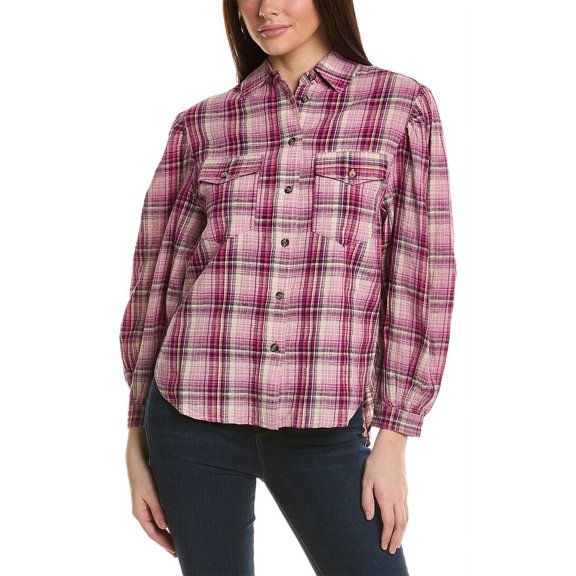 Isabel Marant womens  Etoile Checked Linen-Blend Blouse, 38, Pink