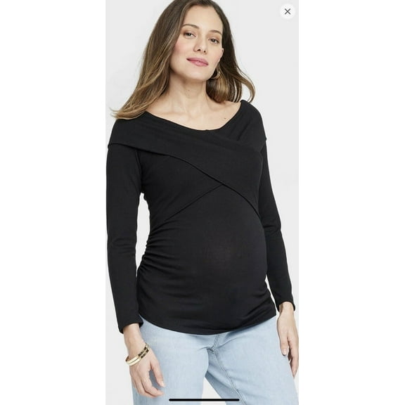 Isabel Maternity Black Long Sleeve Cross Front Top