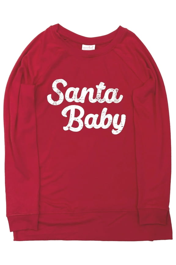 Womens Red Santa Baby Christmas Holiday Sweatshirt Tee Large