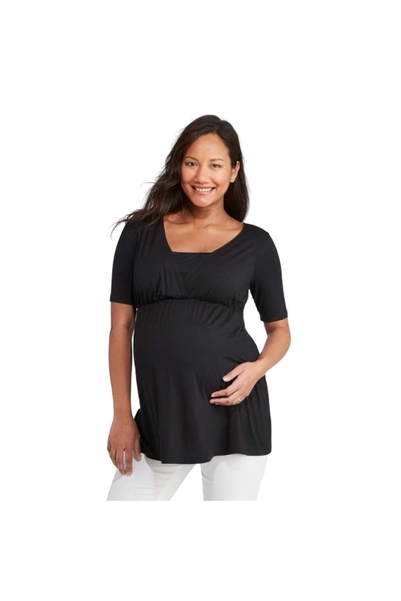 by Ingrid & Isabel Maternity Elbow Sleeve Deep V-Neck Nursing Top - Large, L, Black
