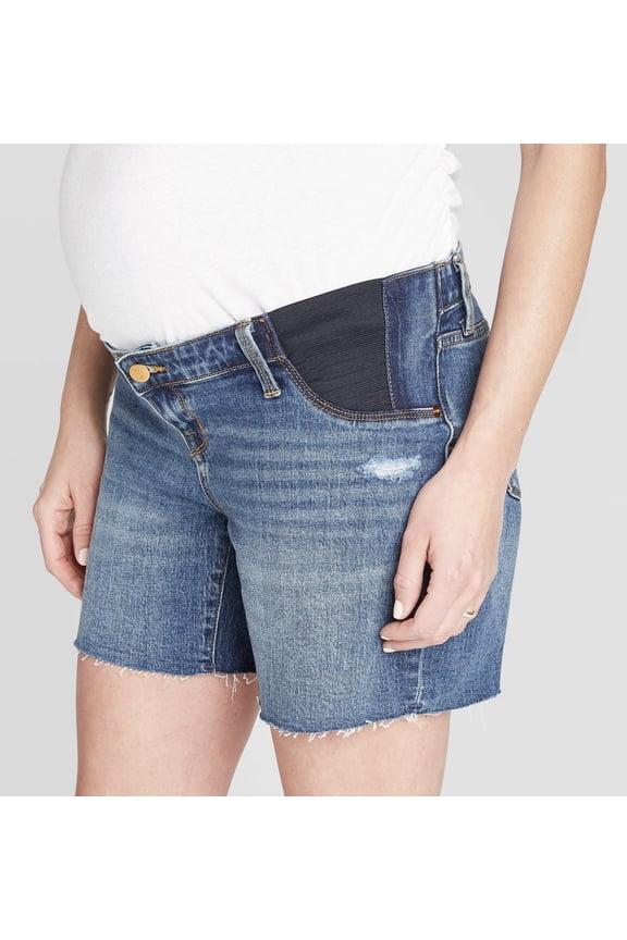 by Ingrid & Isabel Maternity Inset Panel Boyfriend Jean Shorts, Medium Blue, Size 8