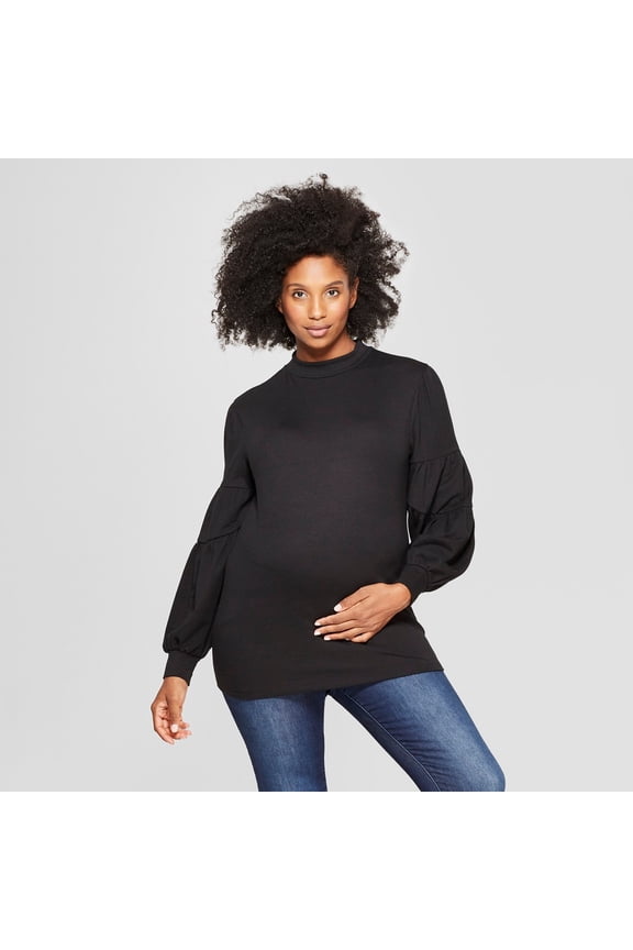 Isabel Maternity by Ingrid & Isabel Women's Maternity Voluminous Long Sleeve Top - Black - (Large)