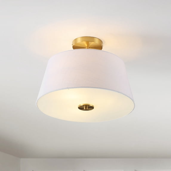JONATHAN Y Isabella 15" 3-Light Modern Midcentury Iron LED Semi Flush Mount, Brass Gold/White, JYL9922A