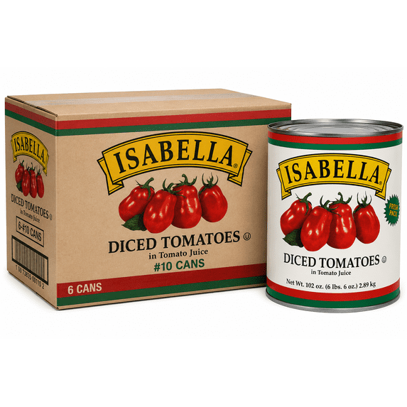 Isabella Diced Tomatoes in Tomato Juice, Premium Canned Diced Tomatoes, Food Service #10 Cans, Case of 6