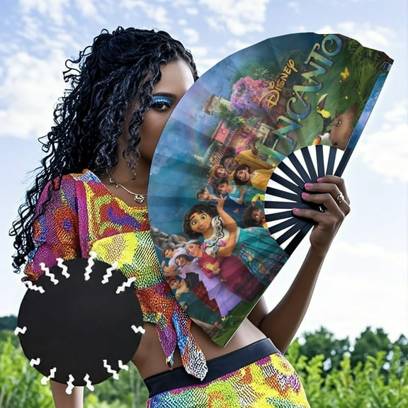 Isabella Encanto-theme Folding Fan Chinese Fan Hand Polyester Foldable Fan Fans for Dancing Party Home Suitable for Home, Office, Party