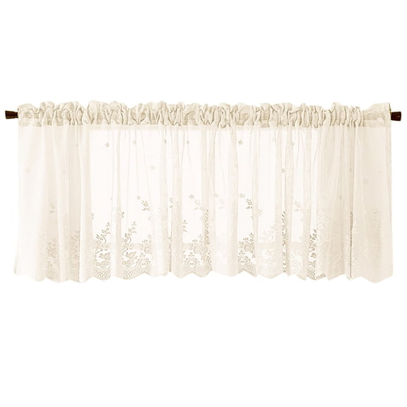 Isabella Floral Rod Pocket Lace Semi Sheer Voile Short Valance for Small Windows & Bathroom - 54 x 18 Inch Length (Yellow Valance) Spring Sale 2025