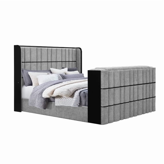 Isabella Gray Fireplace-TV Lift and Speakers King Bed