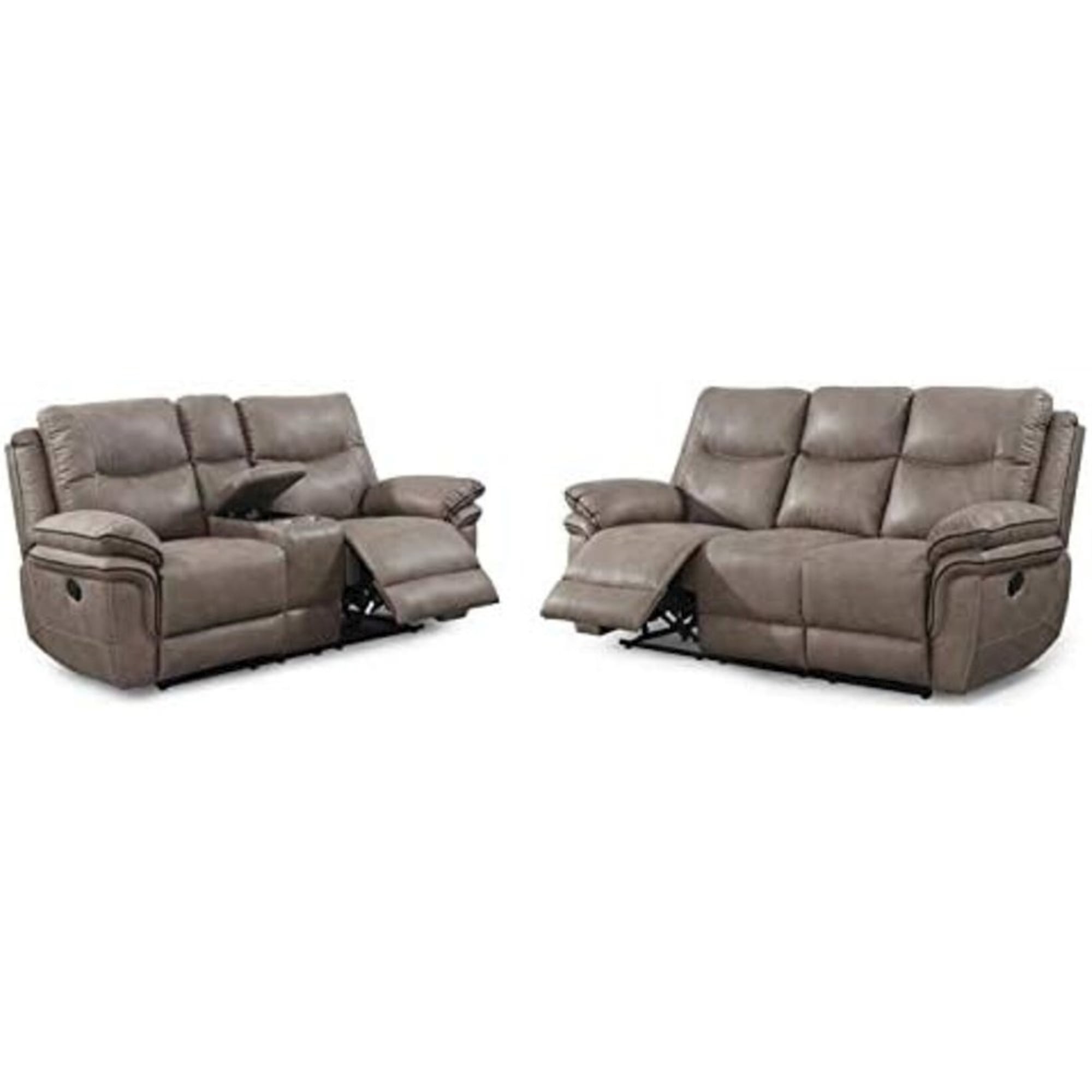 Isabella Grey Double Reclining Sofa and Loveseat Set with Storage Console