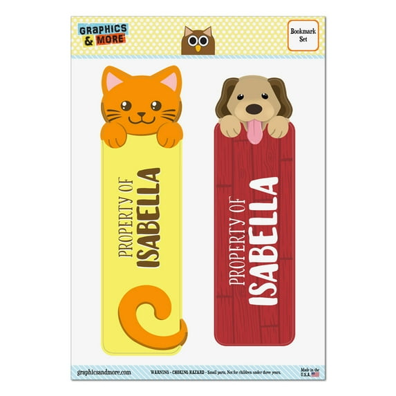 Isabella Orange Cat and Dog Set of 2 Glossy Laminated Bookmarks