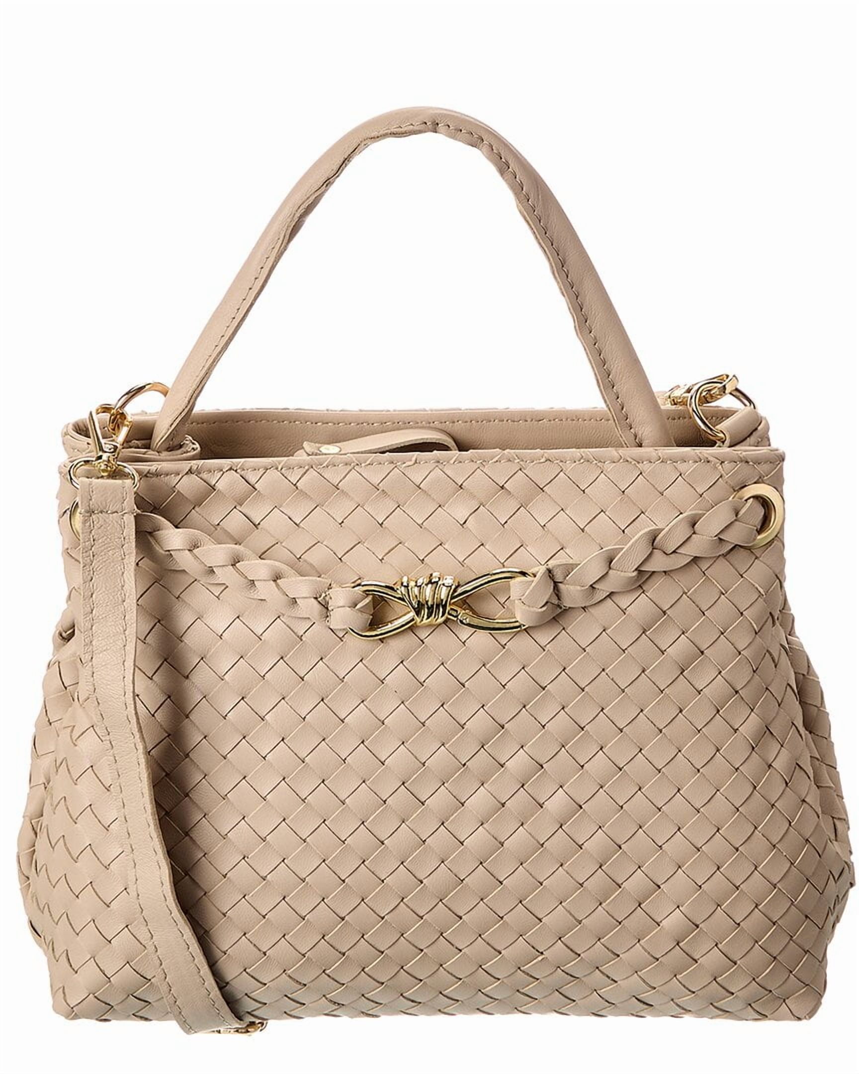 ハンドバッグ　ベージュ Isabella Rossetti Clover Hand-Woven Leather Tote, Beige - Walmart.com