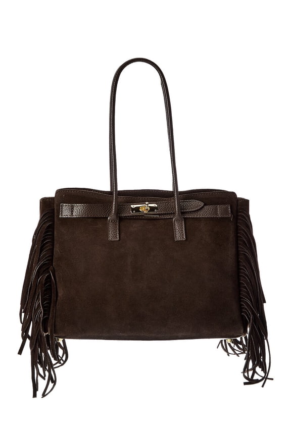 Wellsey27 Fringe Suede Tote, Brown
