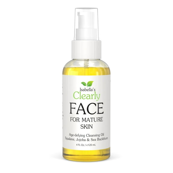 Isabella’s Clearly FACE, Natural Face Cleanser, Face Wash and Makeup Remover Oil | Deep Cleansing Oil with Anti Aging Rosehip, Avocado, Vegan Squalane | 100% Pure, Made in USA (120ml)