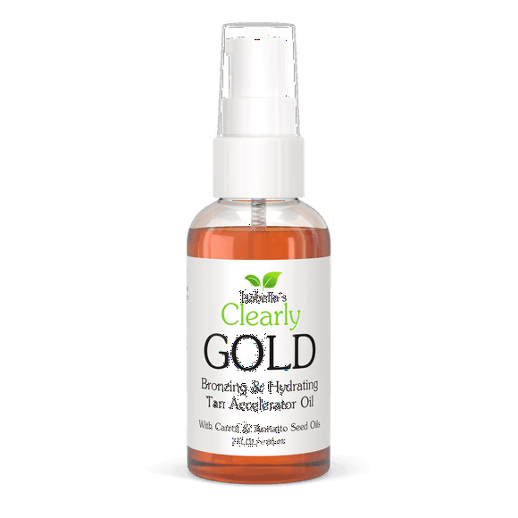 Isabella's Clearly GOLD, Natural Indoor and Outdoor Tanning Oil with Bronzer | Moisturizing Sun Tan Accelerator for a Healthy Bronze Glow with Carrot Seed Oil | Made in USA