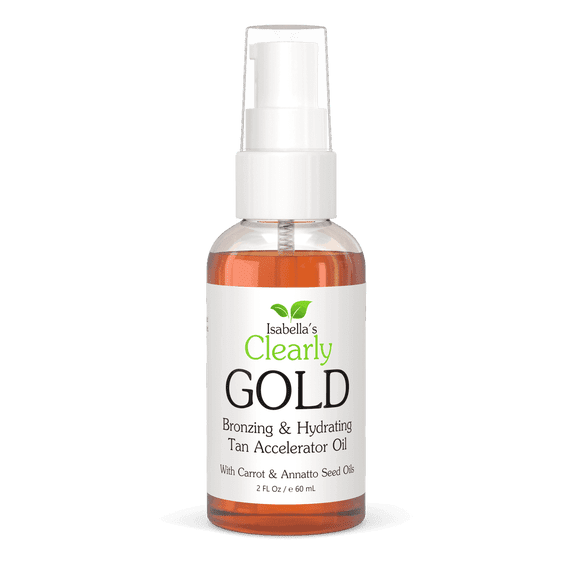 Isabella's Clearly GOLD, Natural Indoor and Outdoor Tanning Oil with Bronzer | Moisturizing Sun Tan Accelerator for a Healthy Bronze Glow with Carrot Seed Oil | Made in USA