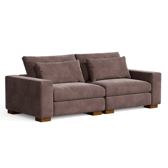 Isabella two seats Sectional Sofa Corduroy Velvet in Chocolate Color