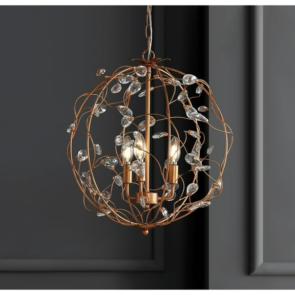 JONATHAN Y Isabelle 20" Adjustable Metal/Glass LED Pendant, Antique Gold