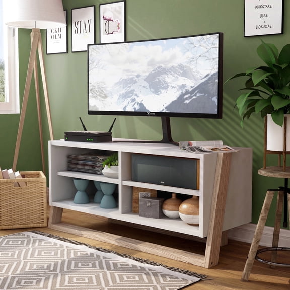 Isabelle 4-Shelf Wood 49.5" TV Stand, White and Natural